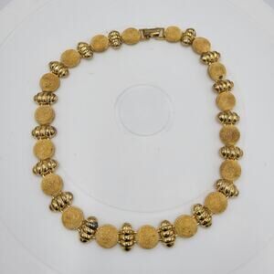 Vintage Button Beehive Choker Necklace 18" Matte Gold Tone Swirled Textured